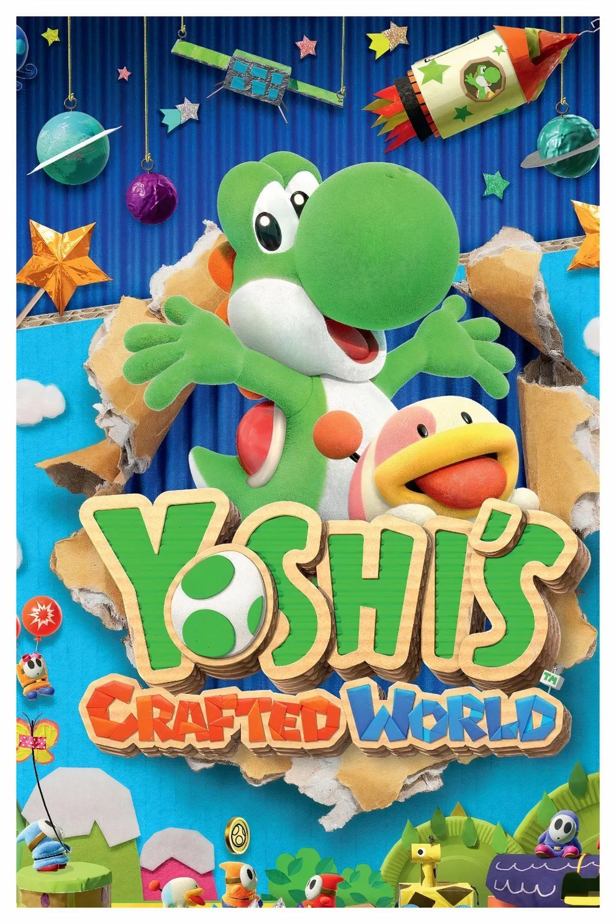 Yoshi vượt qua một màn chơi được thiết kế từ vật liệu thủ công trong game Yoshi's Crafted World